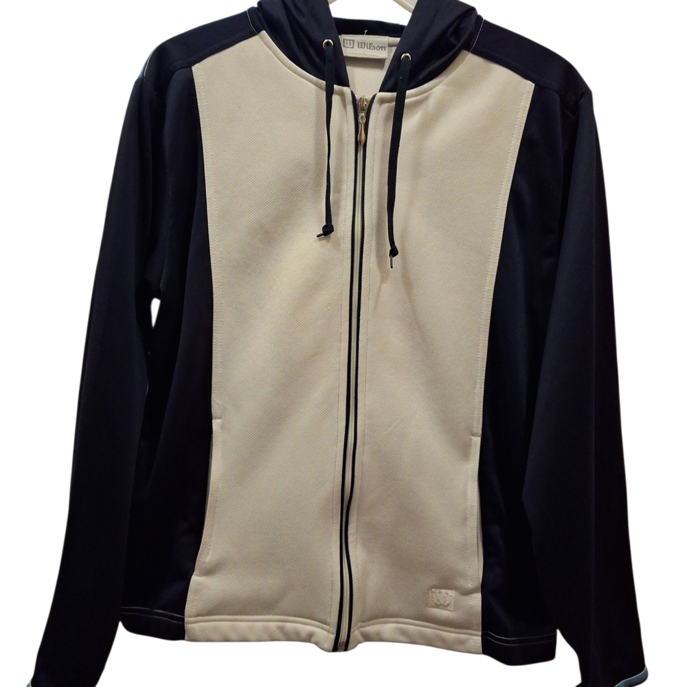 "Wilson" Womens Sz.L Navy and White Track Jacket. 100% polyester.Like new cond.